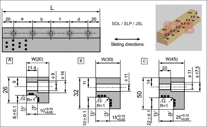 SOL,SLP,JSL oiles sank-yo bronze bearing slide