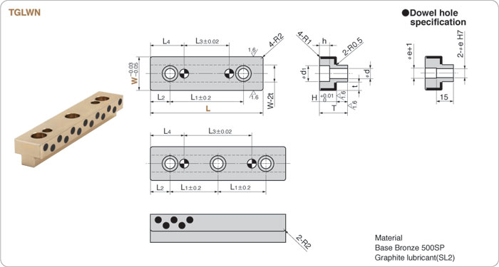 TGLWN T shape oilless bronze wear plate